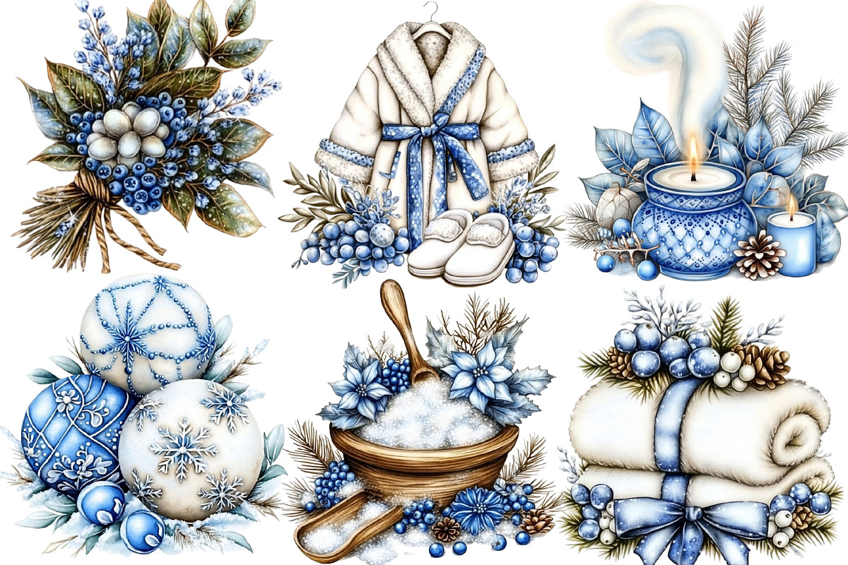 Watercolor Winter Spa Clipart Bundle, a Seasonal Illustration by SVGArt (Photo 4 of 5)