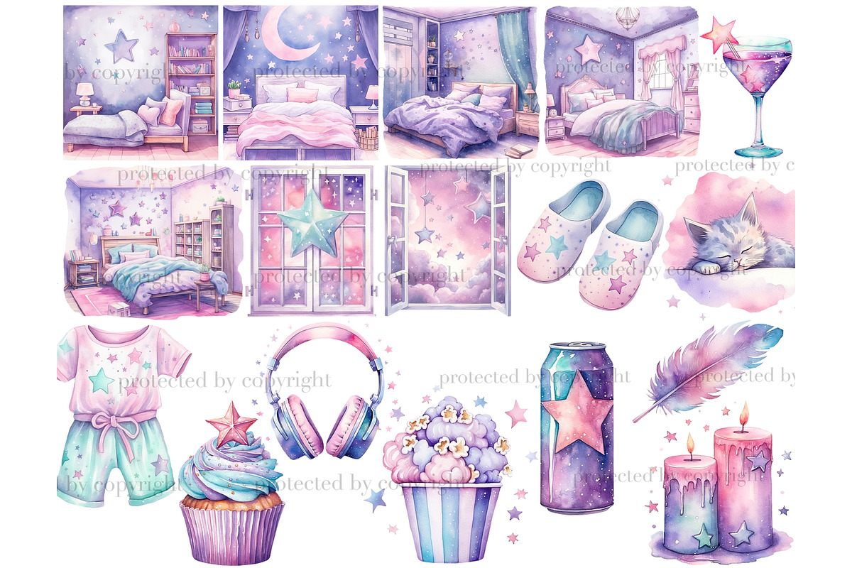 Pajama Party Clipart Galentines Day, a Decorative Illustration by GlamArtZhanna (Photo 3 of 5)