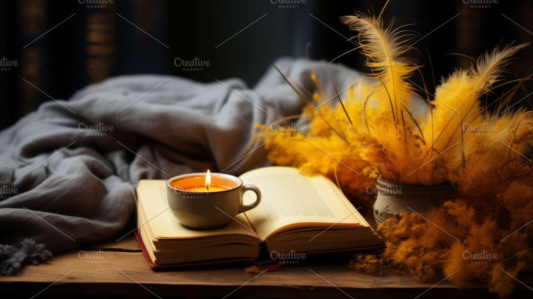 Cozy Reading Nook with Candle and Bo, a School & Education Photo by Perpis