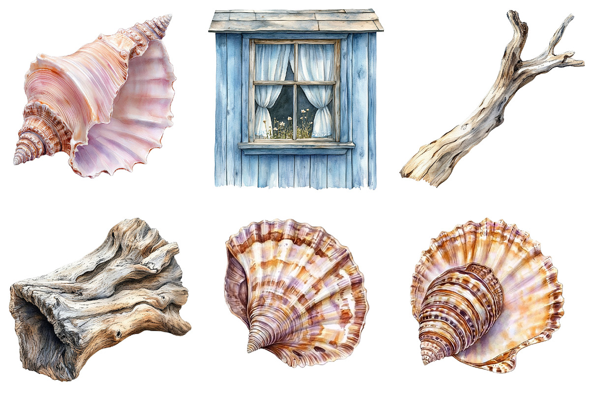 Watercolor Coastal Serenity Clipart, an Illustration by cherrydesign (Photo 3 of 3)