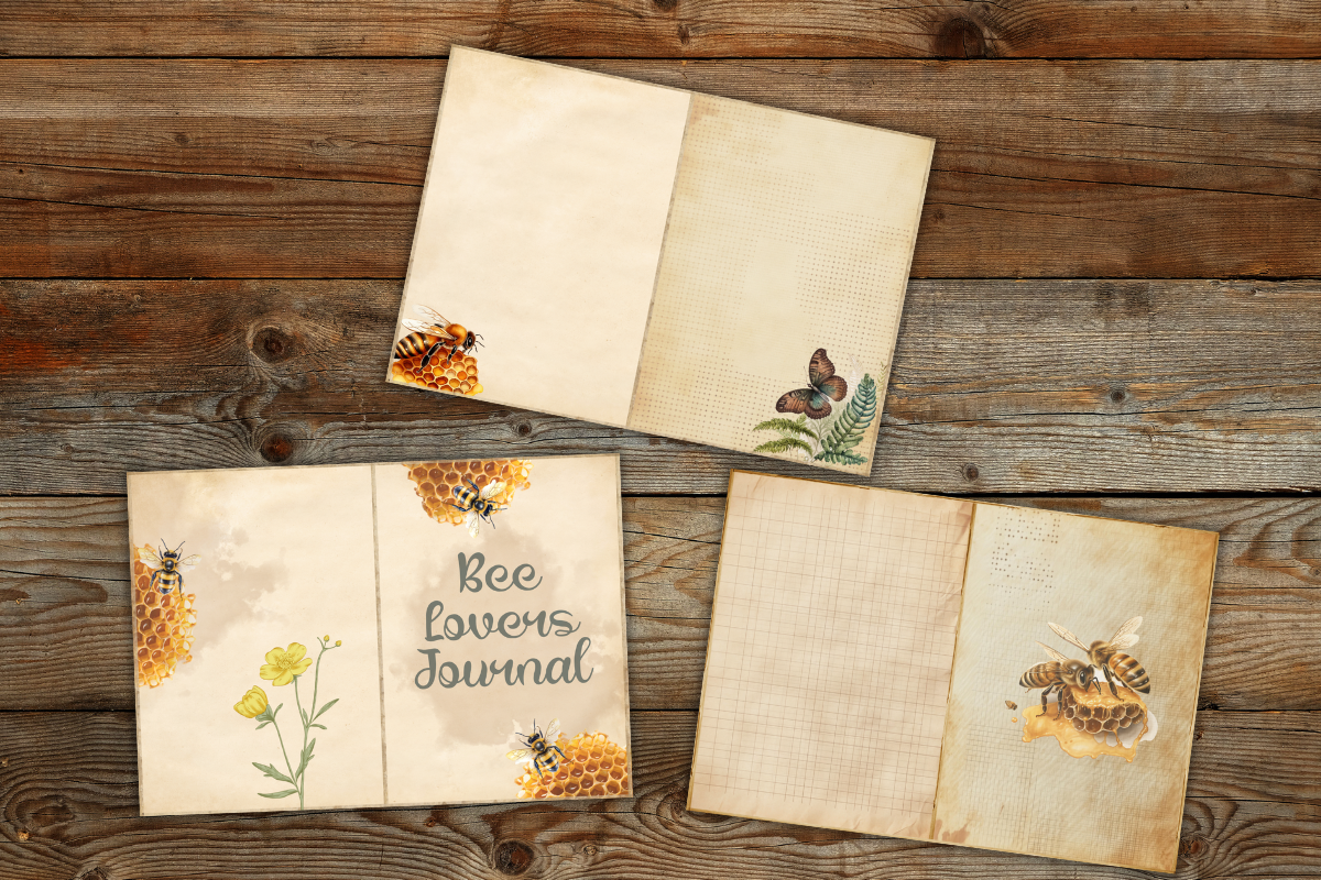 Vintage bee junk journal pages,, a Decorative Illustration by Shabbypaperboutique (Photo 4 of 5)