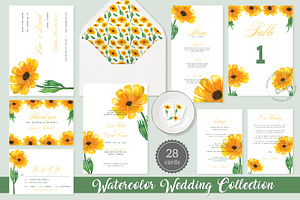 Sunflower Watercolor Wedding Suite