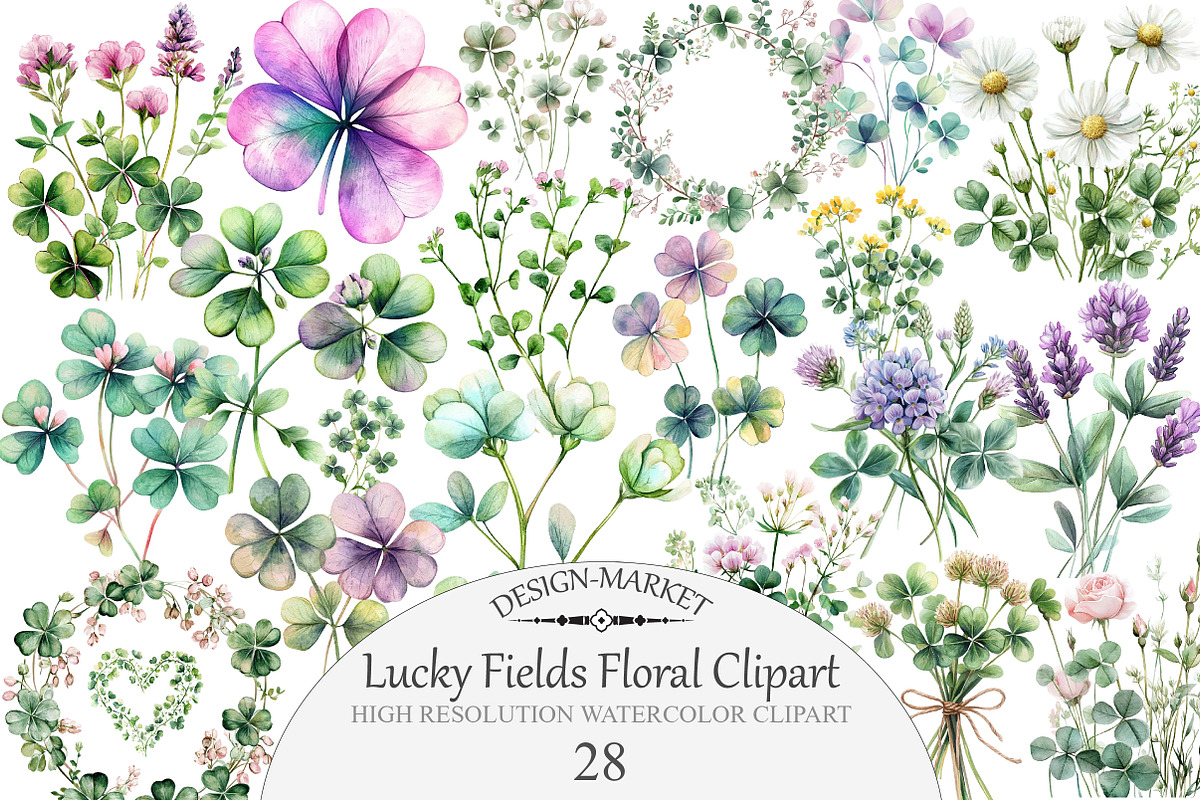Watercolor Lucky Fields Floral Clipa, an Illustration by Design Market (Photo 1 of 4)