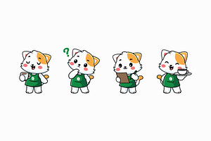 Cute Cat Barista Character Set