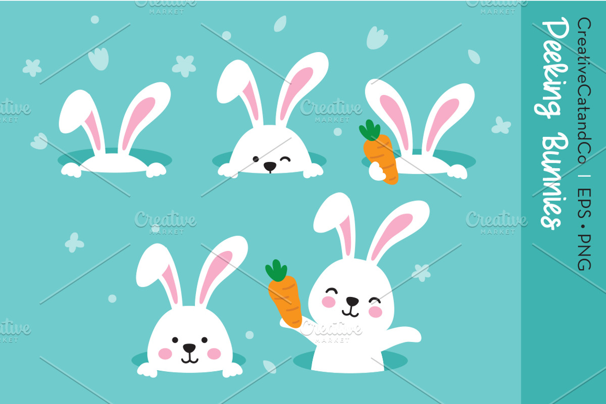 Peeking Easter Bunnies EPS PNG, an Animal Illustration by CreativeCatandCo