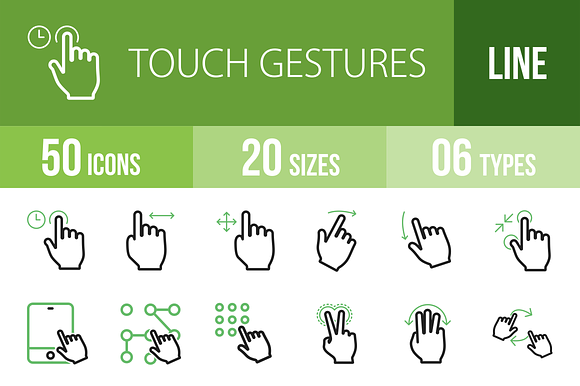 50 Touch Gesture Green & Black Icons preview 4