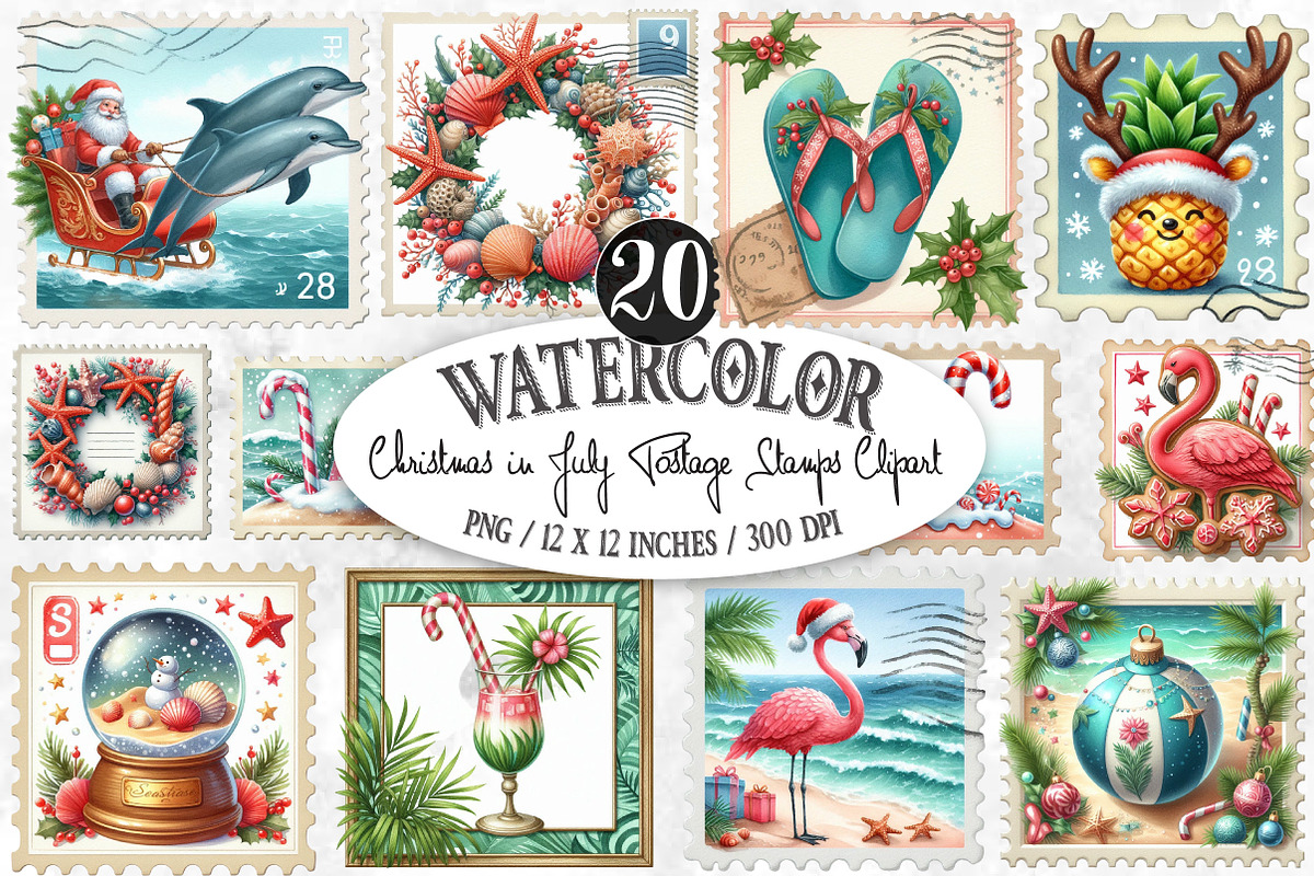 Christmas in July Postage Stamps, an Illustration by Designking (Photo 1 of 4)