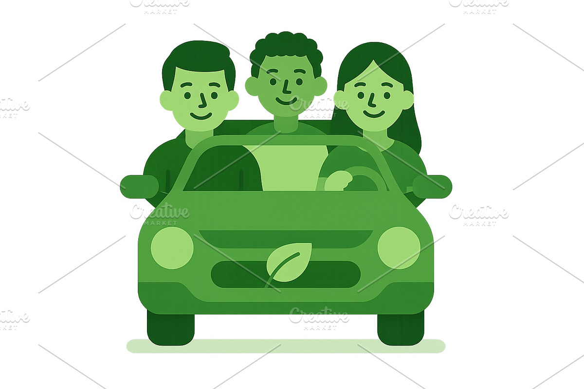 Three friends enjoy a ride in a, a Transportation Illustration by ZinetroN