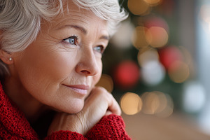 Thoughtful senior woman in a cozy, a Holiday Photo by MistyDay