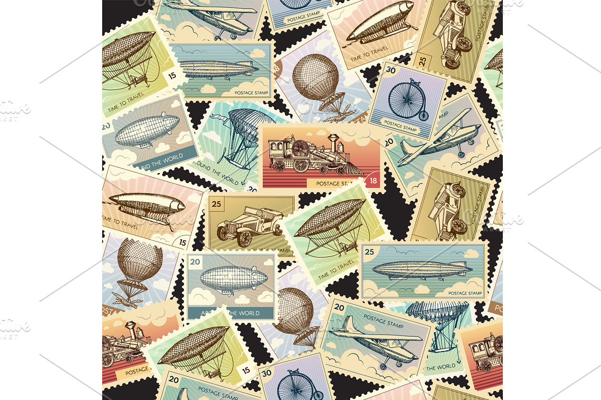 Stamp pattern. retro vehicles, an Illustration by Onyx