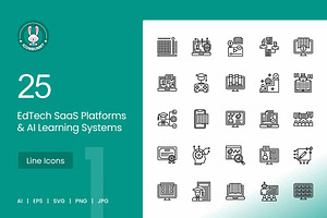 25 EdTech & AI Learning Line Icons, an Outline Icon by IconBunny