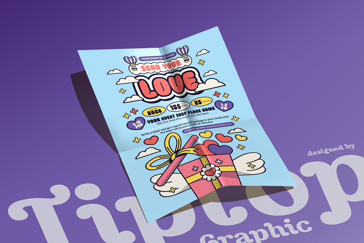 Retro Valentine's Day Flyer Template, a Flyer Template by Tiptop Graphic (Photo 5 of 5)