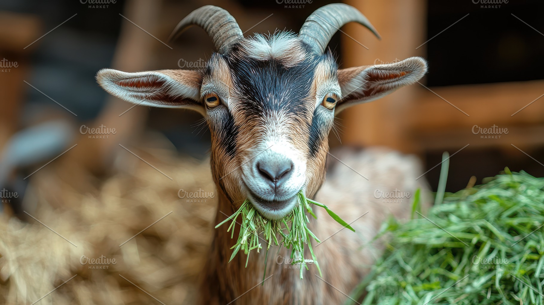 Goat munching grass, portrait, rusti, an Animal Photo by Pixeness Studio