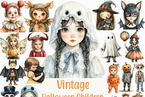 Vintage Halloween Children Clipart, an Illustration by Craft Nest