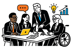 Business meeting with diverse team, a Person Illustration by ZinetroN