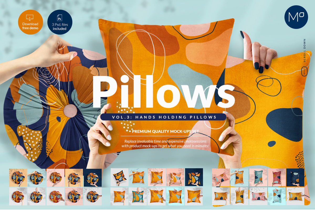 Pillows vol.3: with Hands Mock-ups, a Household Mockup by Mocca Mockups Store (Photo 1 of 3)