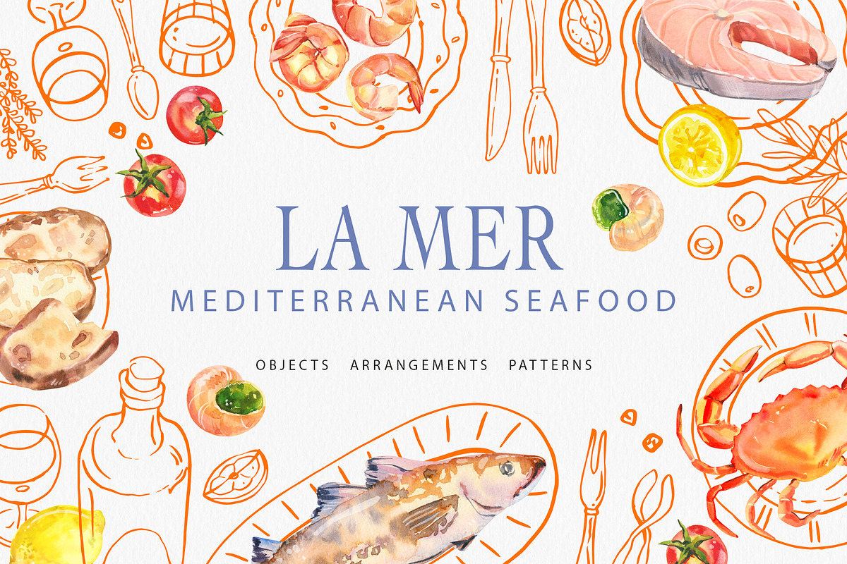 La Mer Mediterranean Seafood Graphic, a Food Illustration by Volha Studio (Photo 1 of 15)