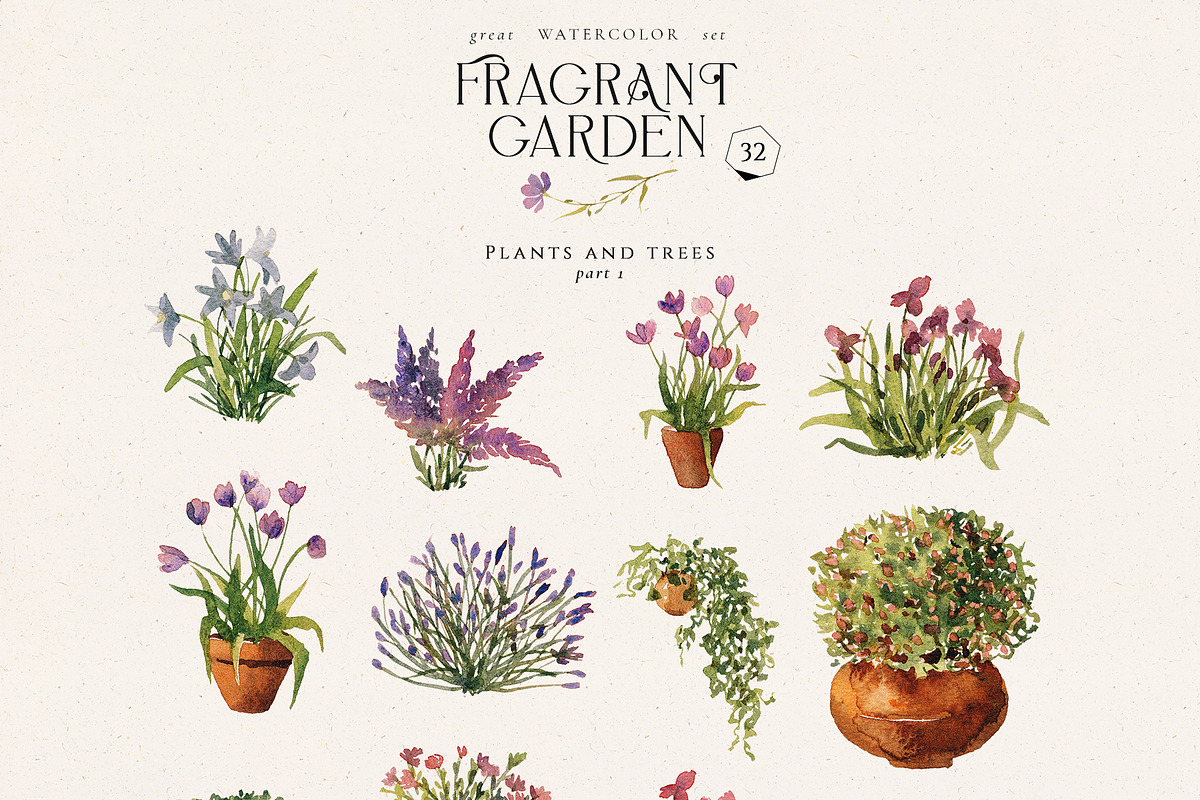 Fragrant garden-great watercolor set, a Decorative Illustration by Pamyatka Shop (Photo 8 of 24)