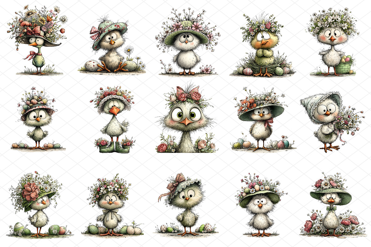 Easter Floral Chick Clipart, an Illustration by cherrydesign (Photo 3 of 4)