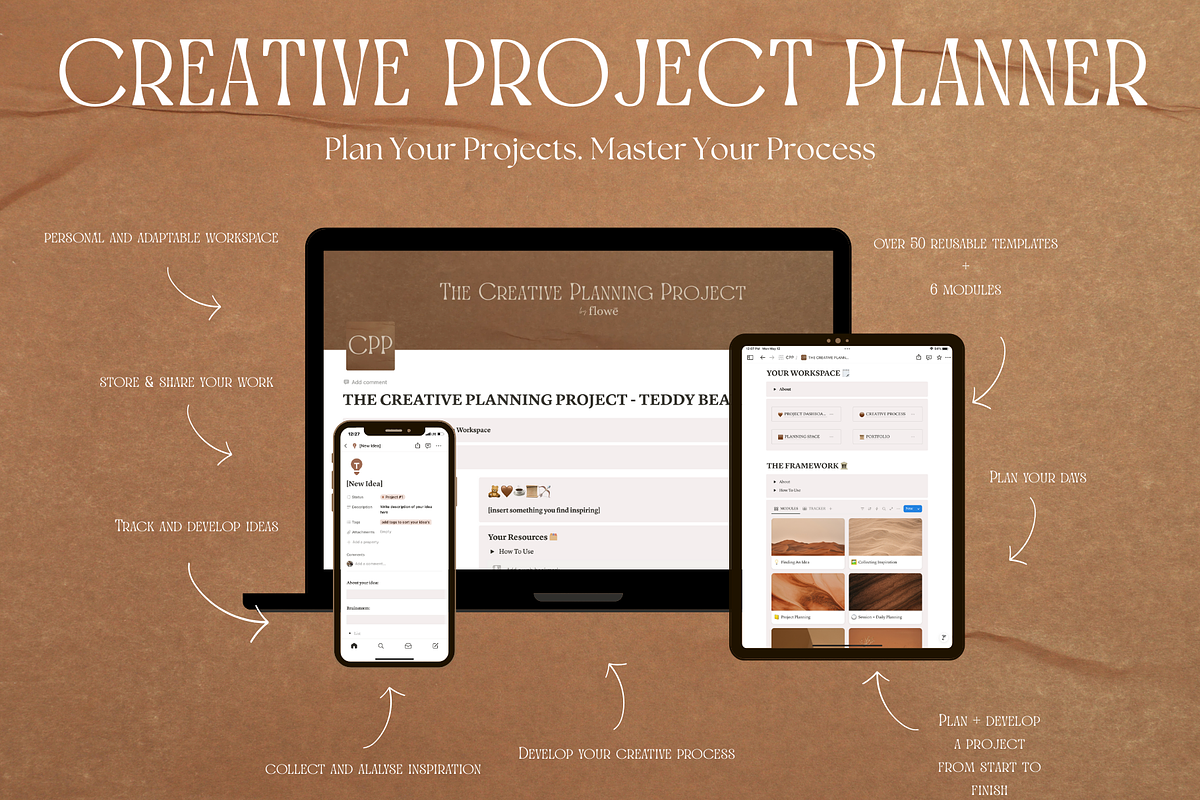 Notion Template For Creatives- Brown, a Templates & Theme by flowē (Photo 1 of 5)