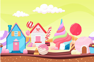 Fairy tale landscape with candy and, a Food Illustration by Lemberg Vector