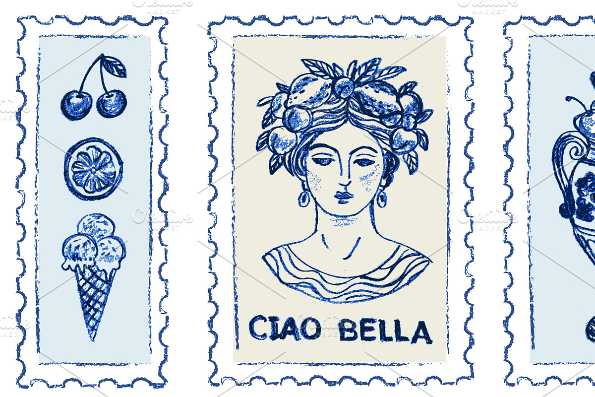 Hand drawn Amalfi coast postage, a Food Illustration by Zimages (Photo 3 of 3)