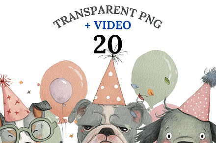 20 Dog Birthday Clipart, a Decorative Illustration by Pati Charm Studio