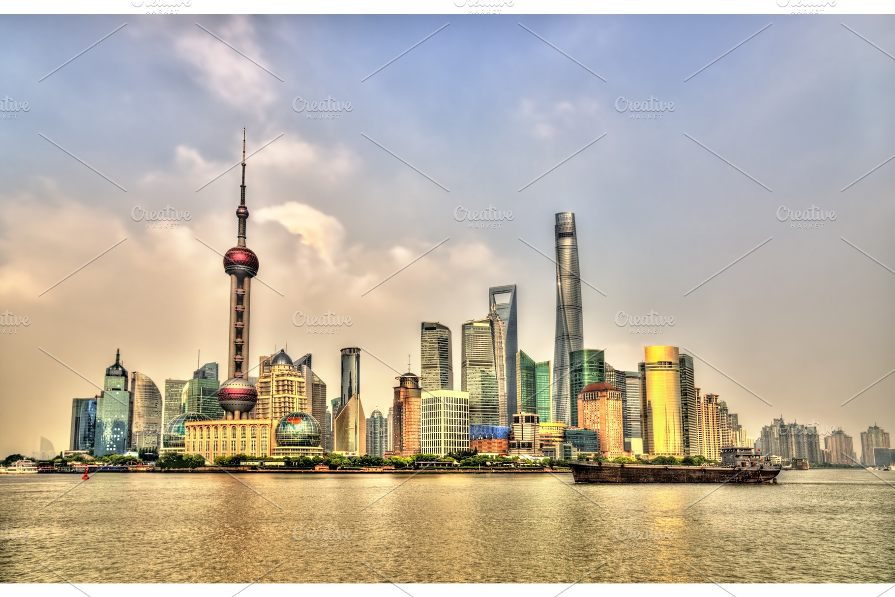 Shanghai skyline above the huangpu river stock photo containing shanghai and, an Architecture Photo by Leonid Andronov