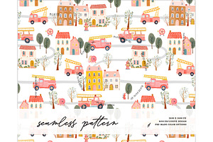 Firefighter pattern firetruck rescue, a Pattern Graphic by Milatoo
