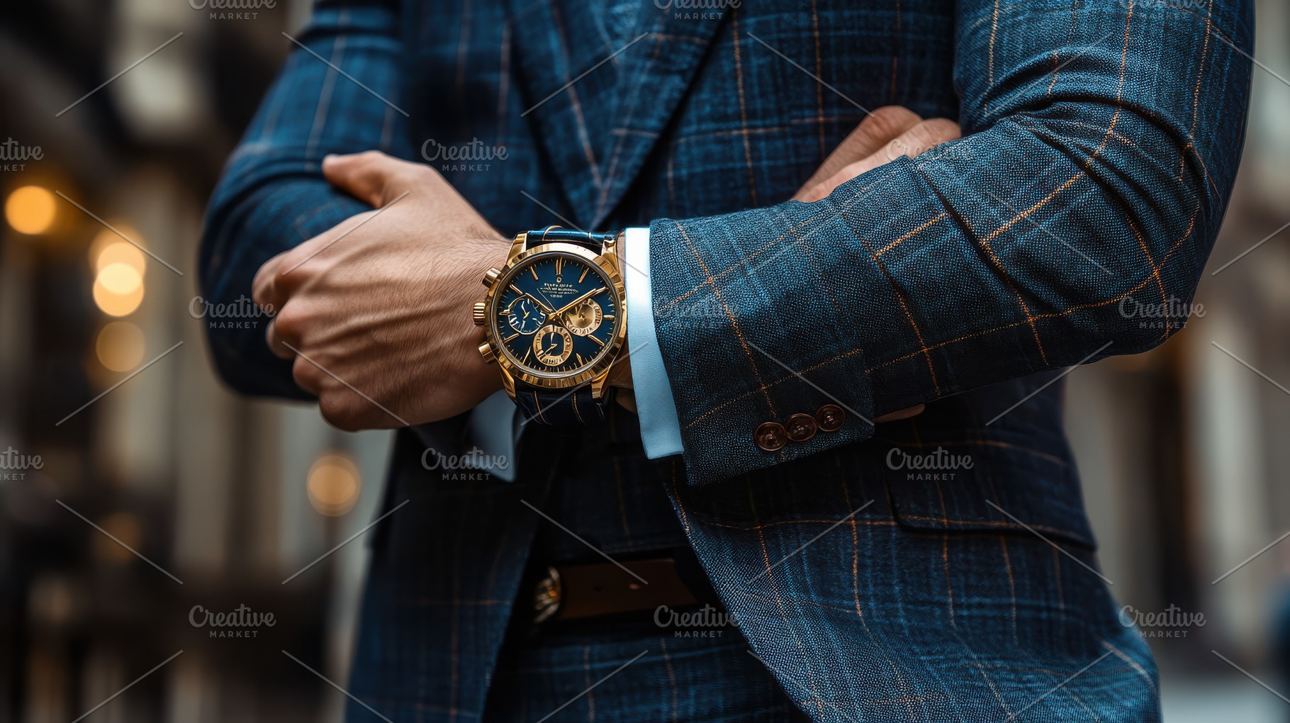 Man's Plaid Suit and Watch: A stylis, a Photo by Pixeness Studio