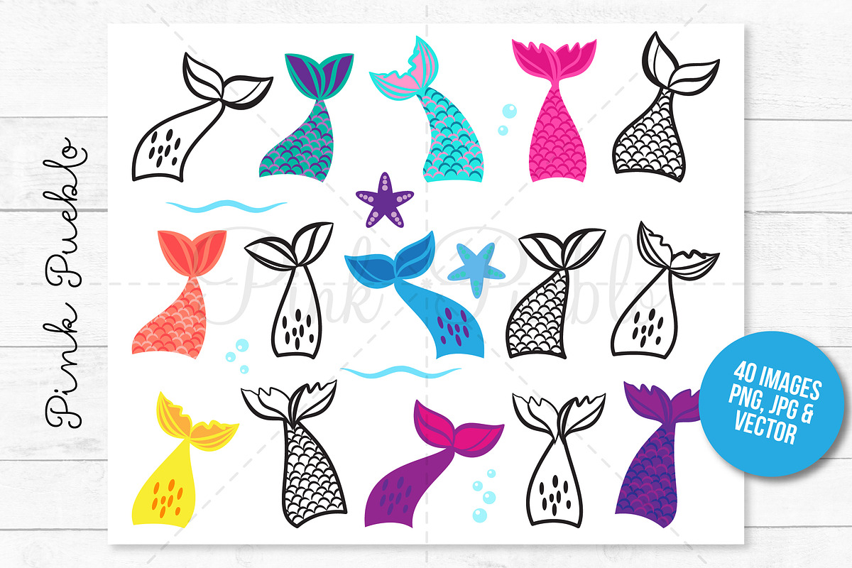 Mermaid Tail Clipart and Vectors, a Decorative Illustration by PinkPueblo (Photo 2 of 3)