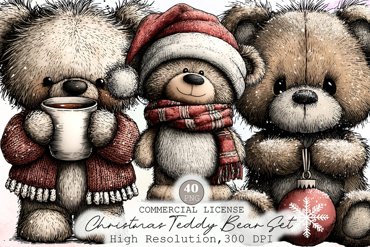 Watercolor Christmas Teddy Bear Clip, an Animal Illustration by Sublimation Artist (Photo 1 of 6)