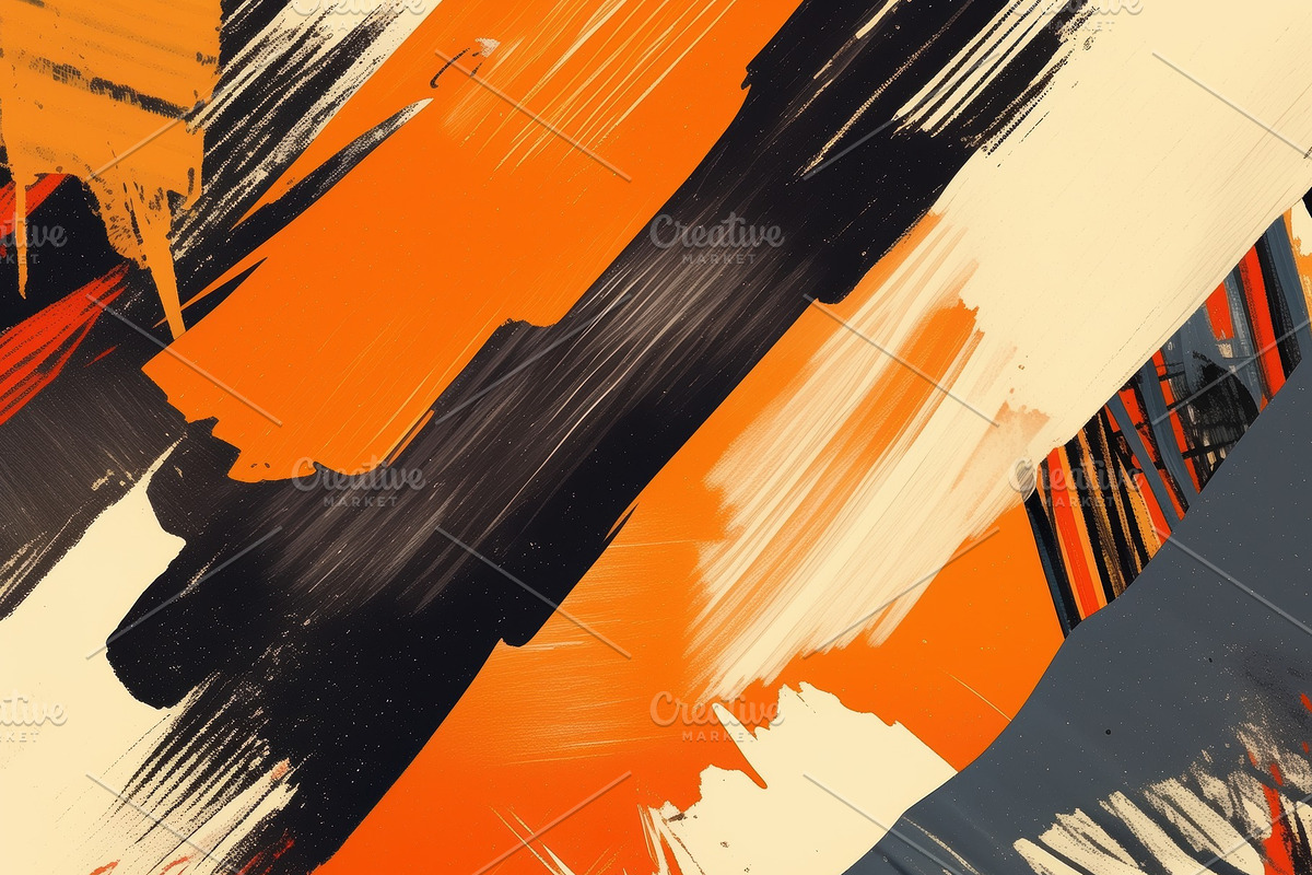 An abstract painting featuring bold strokes of orange, black, gray, and cream c, a Wallpaper Graphic by Textures & Backgrounds