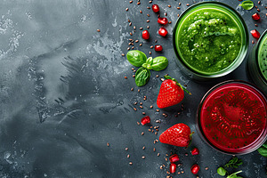 Green and red fresh juices or smooth, a Photo by LOGOCREATIVE