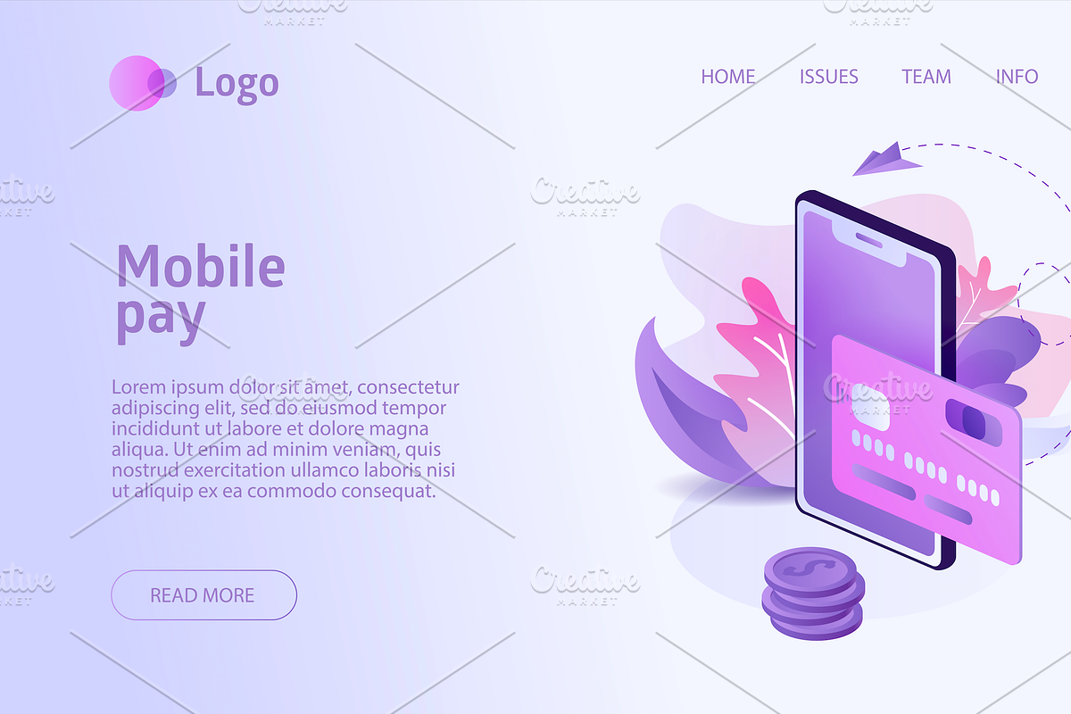 Mobile pay concept for landing, a Person Illustration by Alejik