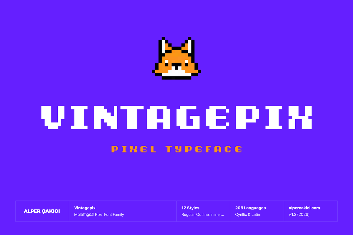 Vintagepix - Bold Pixel Typeface, a Sans Serif Font by alpercakici (Photo 1 of 10)