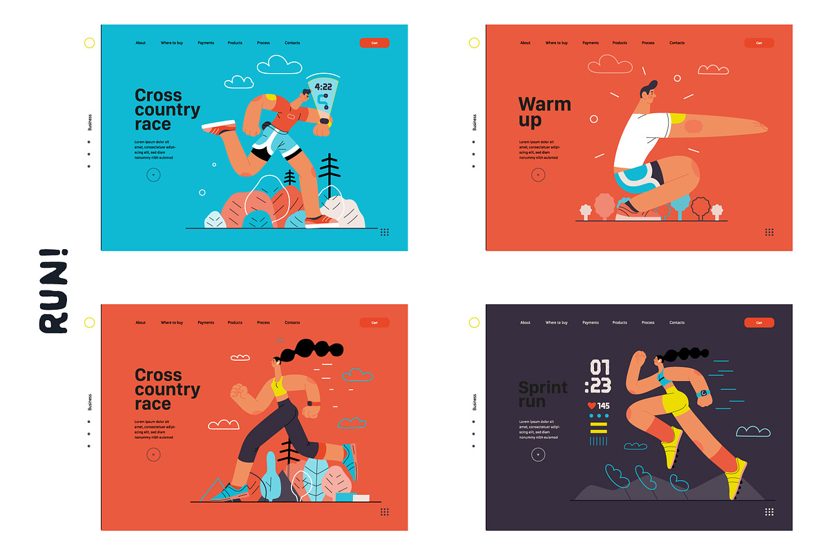 RUN! flat vector illustrations set, a Templates & Theme by Grivina's shop (Photo 20 of 24)