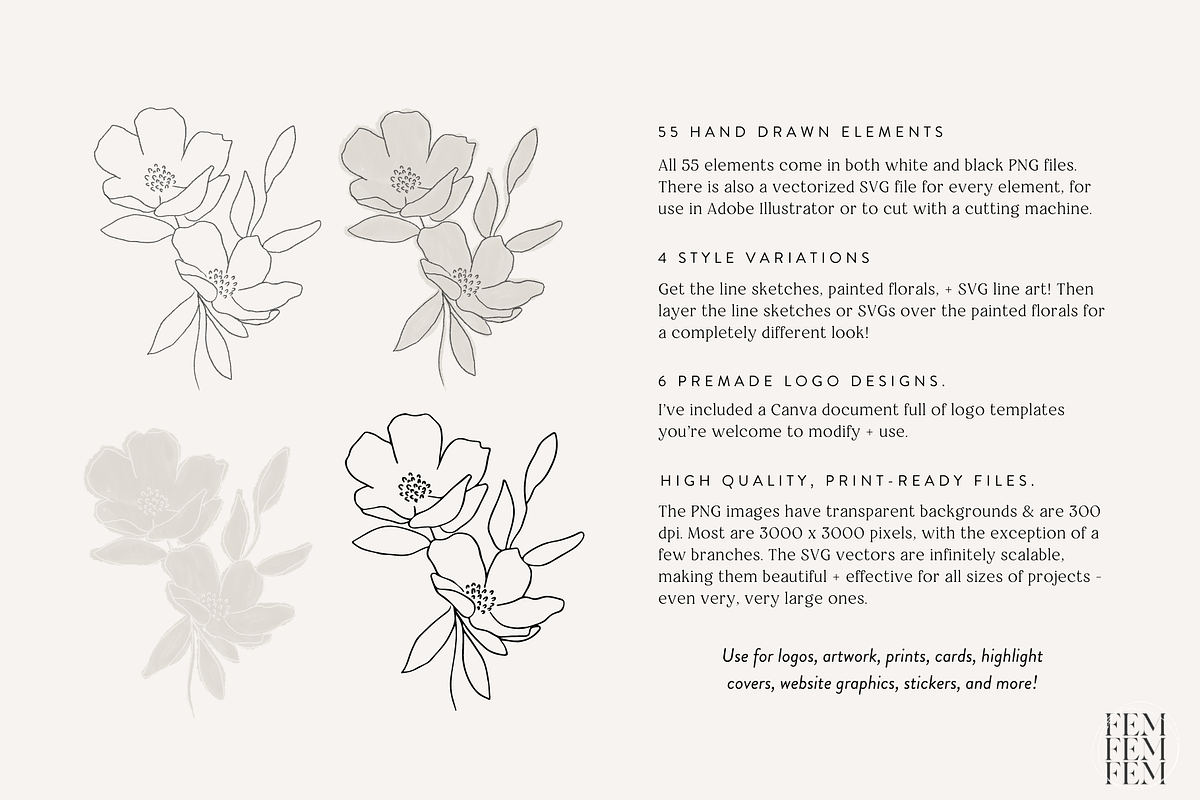 Hand Drawn Botanical Logo & Branding, a Texture Illustration by FEM Creative Studio (Photo 2 of 7)