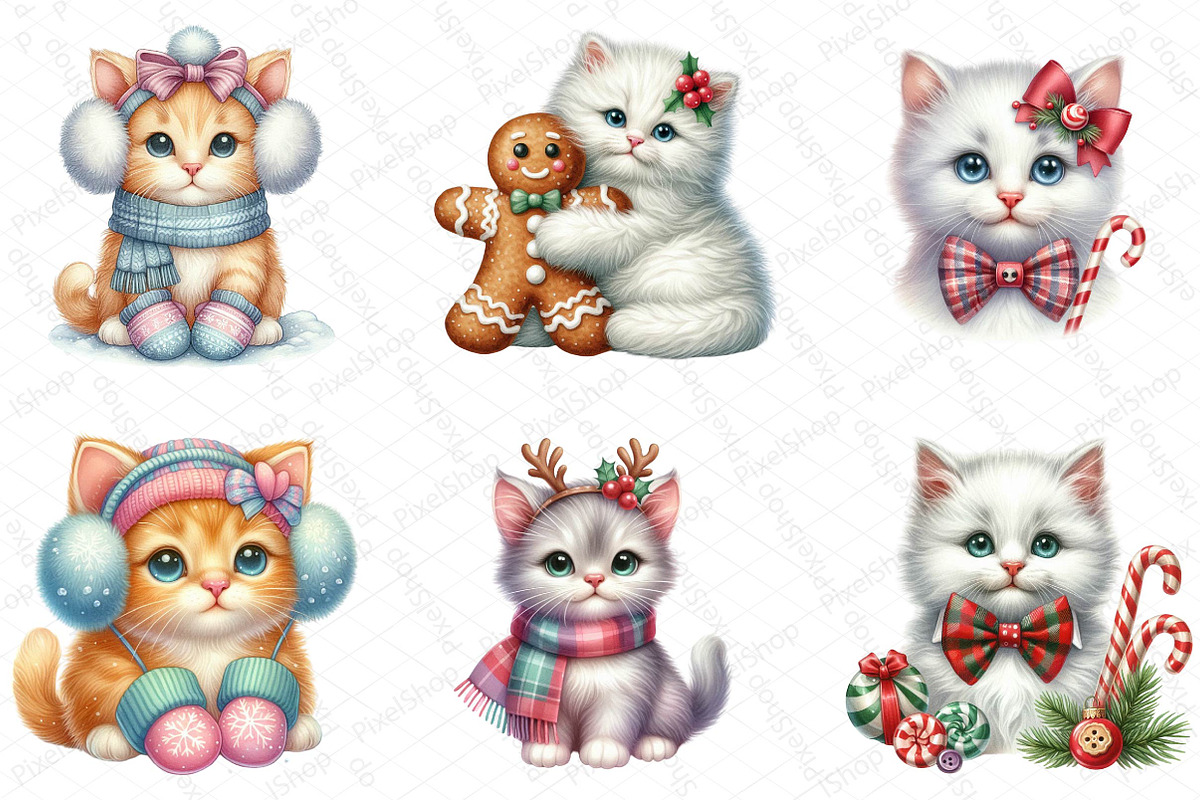 Kitten Christmas Clipart, an Illustration by DreamPrint404 (Photo 4 of 6)