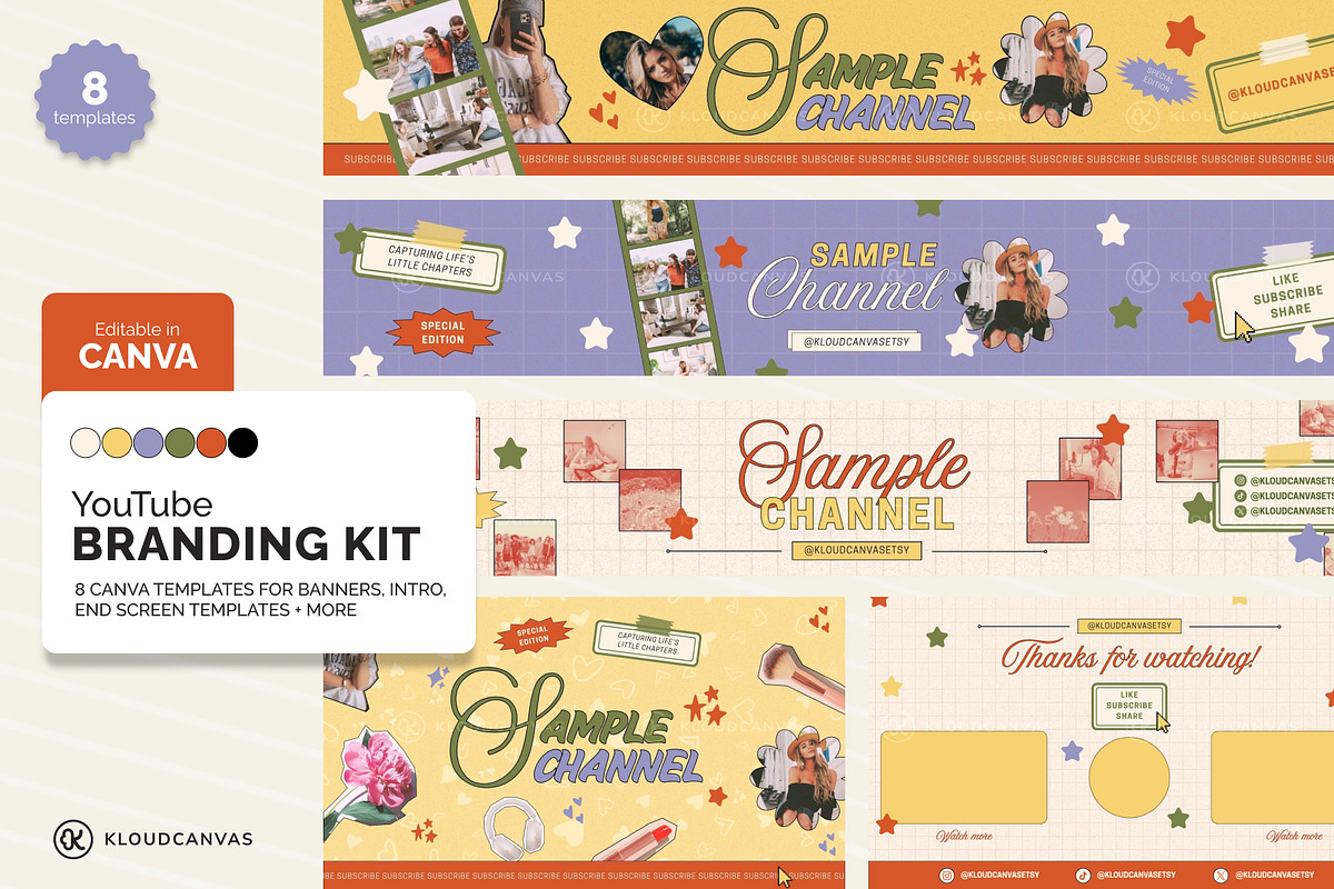 YouTube Branding Kit - Retro Collage, a Social Media Template by KloudCanvas (Photo 1 of 7)