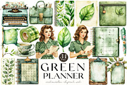 Watercolor Green Planner Clipart, an Illustration by OK Design (Thumbnail 1 of 5)