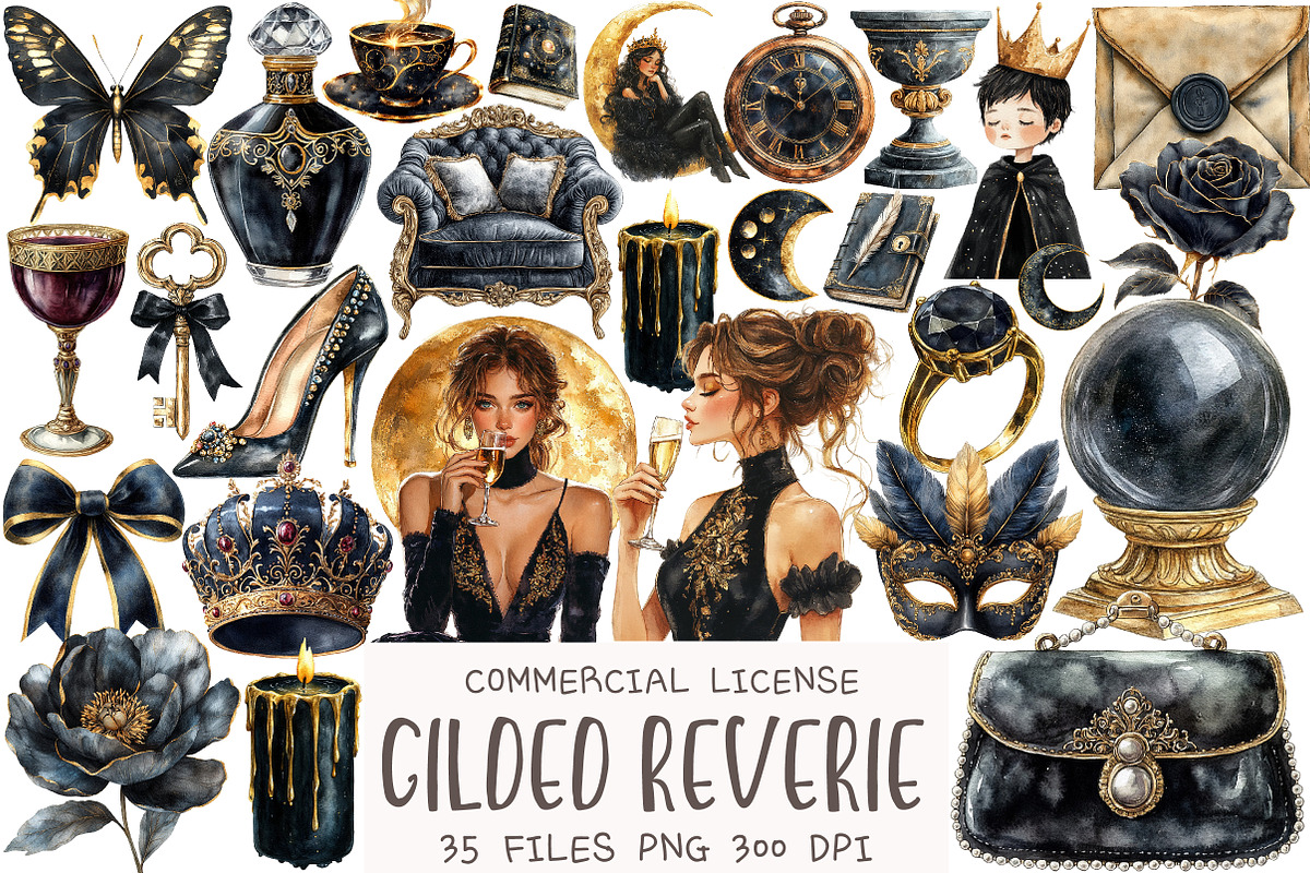 Watercolor Gilded Reverie Clipart, an Illustration by OK Design (Photo 1 of 5)