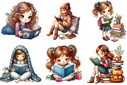 Cute Little Girl Reading Clipart, an Illustration by Pixels.Craft (Thumbnail 2 of 10)