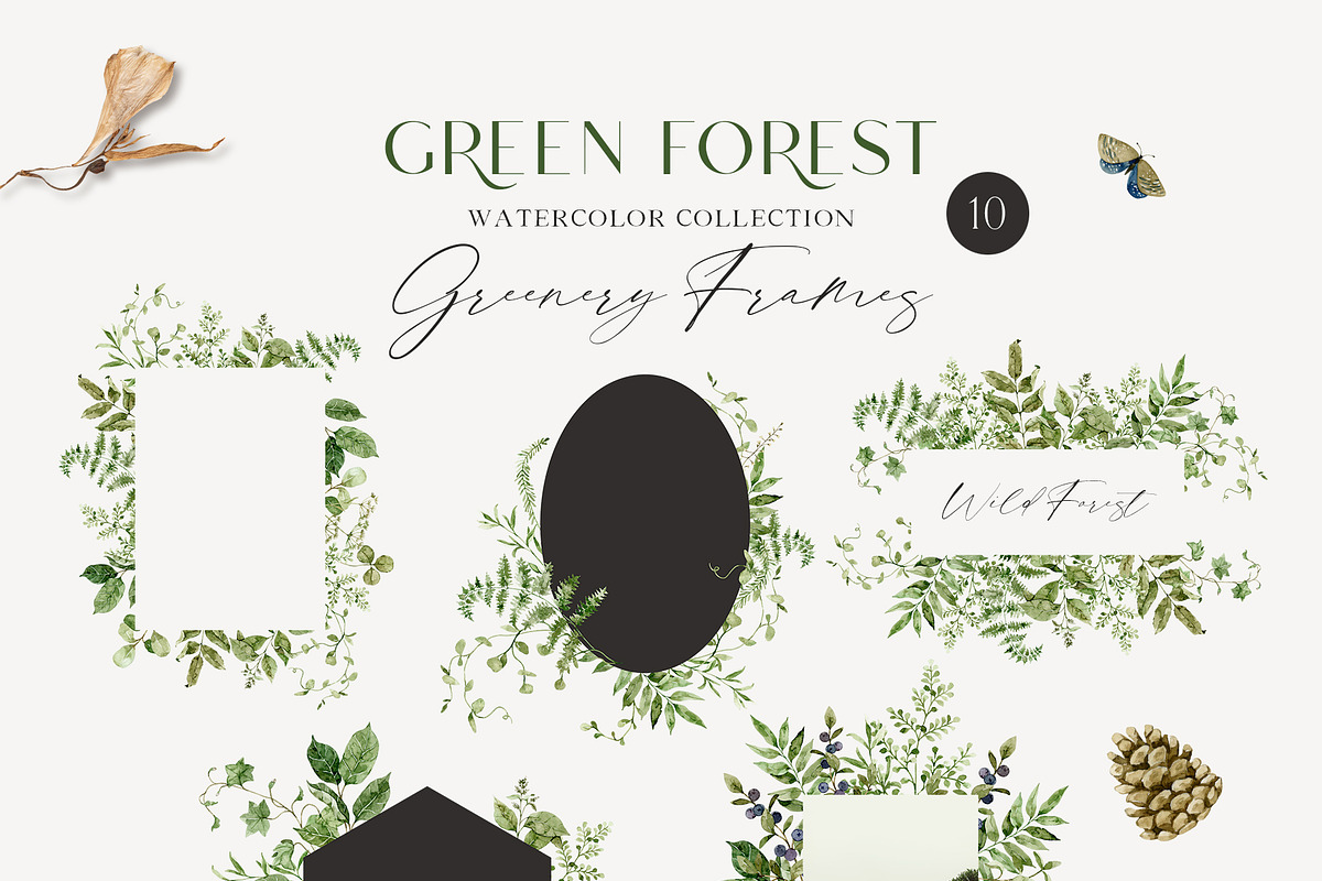 GREEN FOREST watercolor collection, an Object Illustration by long summer (Photo 9 of 17)