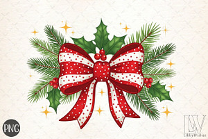 Christmas Coquette bow Png, an Illustration by Libby Wishes