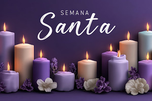 Semana Santa candles with soft purple tones and flowers on dark, a Holiday Photo by José Manuel Gelpi