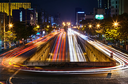 Car light trails on long exposure stock photo containing light and trails, a Transportation Photo by Gladkov photography