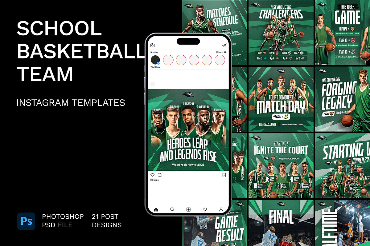 Basketball Team Instagram Templates, a Social Media Template by Bornx Design (Photo 1 of 6)