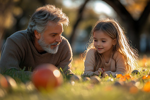 Grandfather and granddaughter enjoy, a Photo by Tanuart