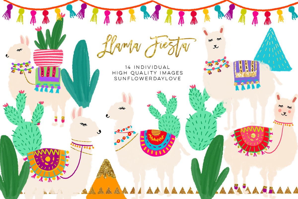 Cactus and Llama Watercolor Clipart, an Illustration by Sunflower Day Love (Photo 1 of 3)